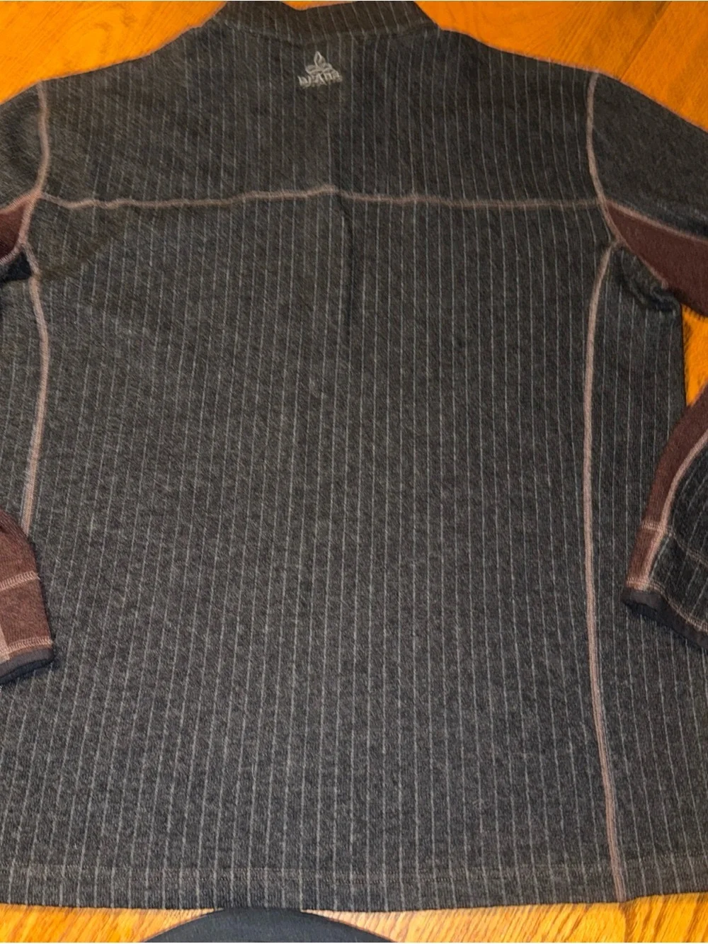 Prana Men's Brown and Charcoal Quarter-Zip Pullover Sweater wool blend
